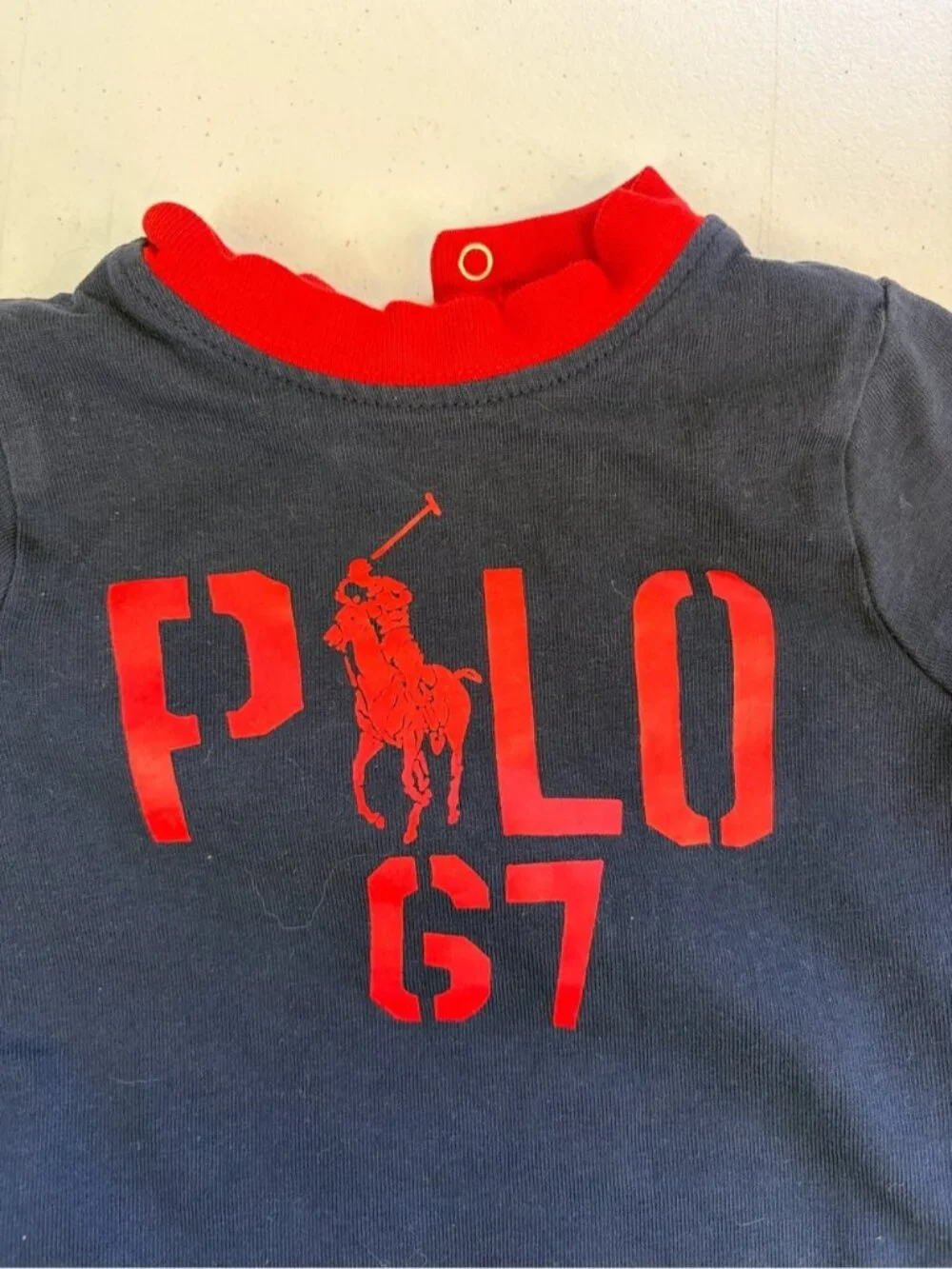 Ralph Lauren Polo 67 Baby Boy Romper One Piece 3 Months Long Sleeve Navy Red